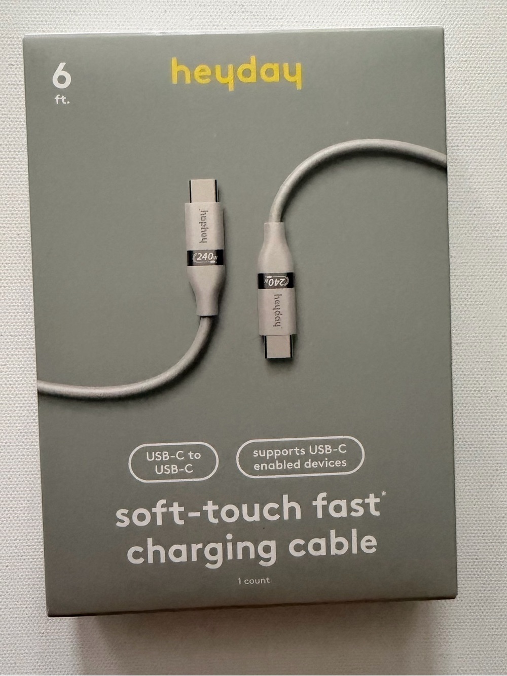 heyday USB-C to USB-C Soft-Touch Fast Charging Cable